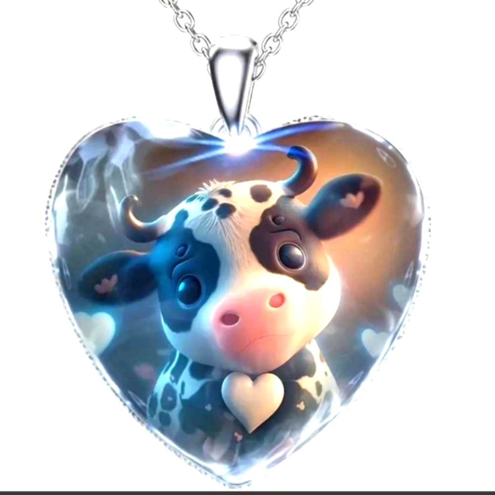 Cow Heart Necklace Pendant Women's Children's Highland Collection Silver #21